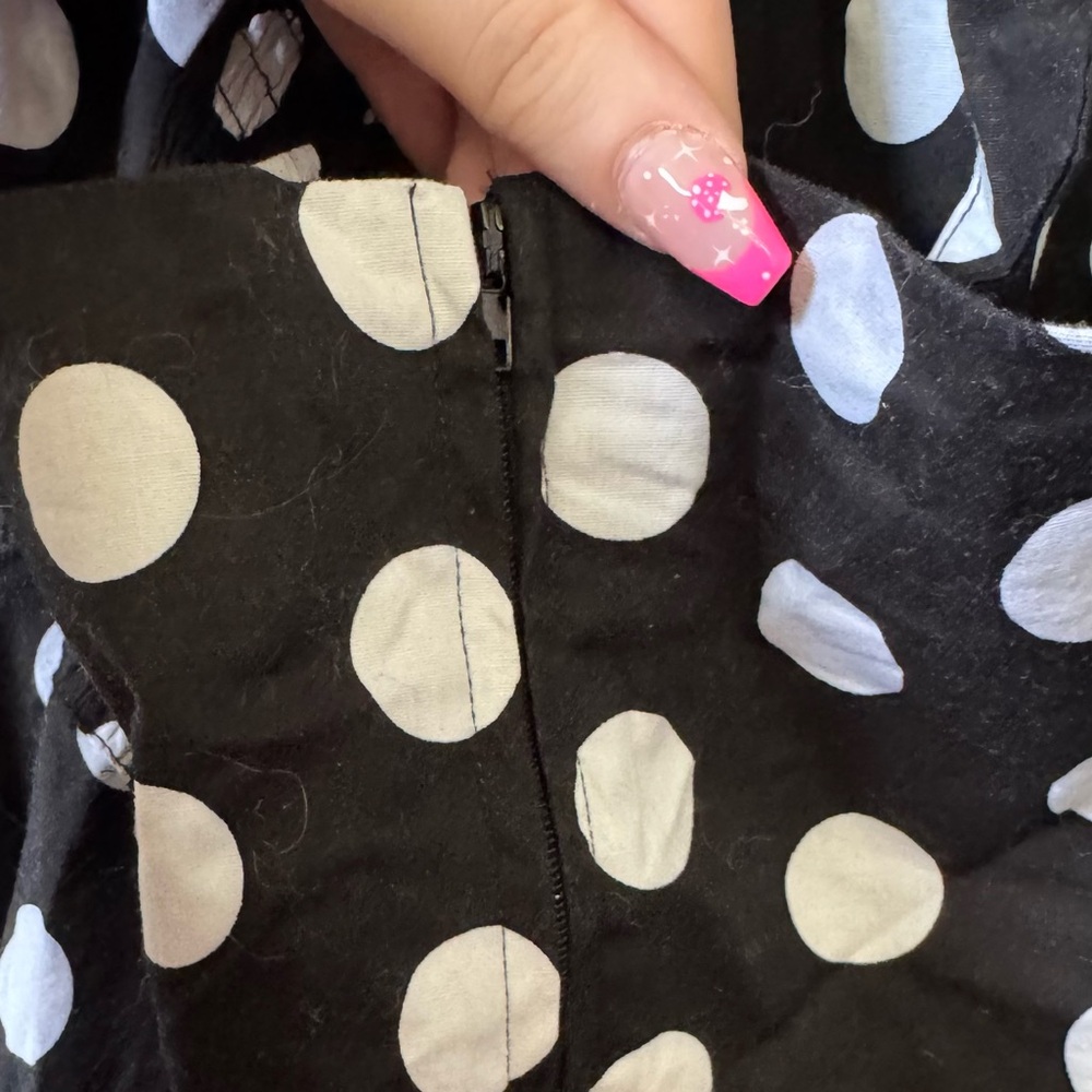 Hell Bunny Black & White Polka Dot Halter Swing Mini Dress - Picture 7 of 8